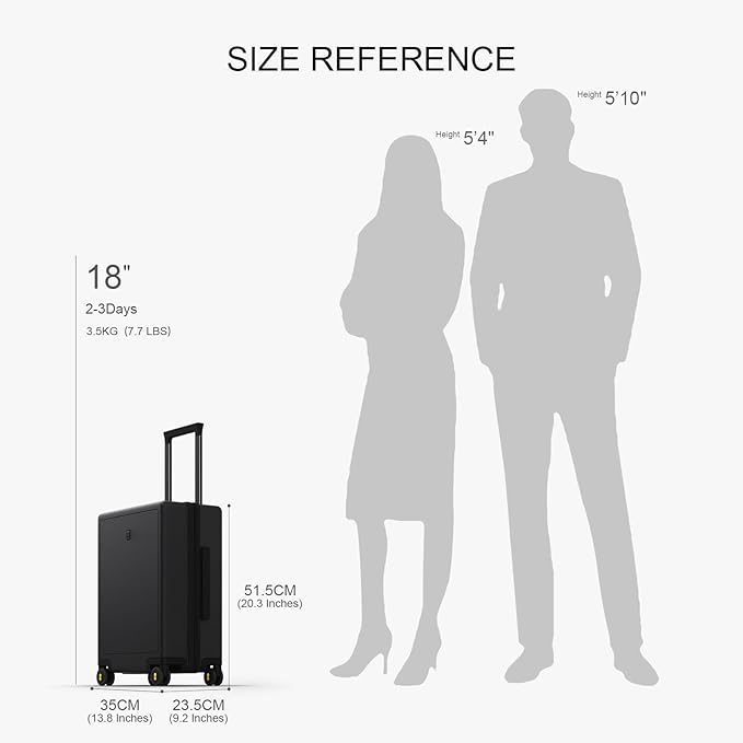 LEVEL8 Carry on Luggage Airline Approved, Small Carry-on Suitcases with Wheels, Lightweight Hardside Luminous Textured with Spinner Wheel, Tsa Lock, 18 Inch, Black
