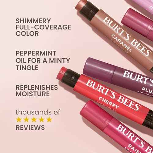 Burt's Bees Shimmer Lip Tint Stocking Stuffers Set, Moisturizing for All Day Hydration with Natural Glowy Pigmented Finish & Buildable Color, Peony (4-Pack)