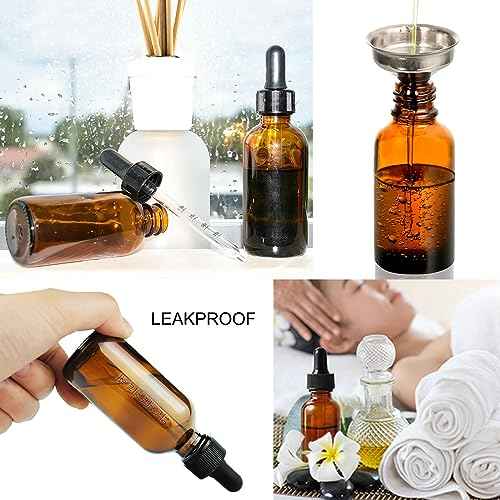 6 Pack 2oz Tincture Bottles With Dropper Amber Glass Dropper Bottle with Measured Eye Dropper Funnels,Labels,60ml Empty Bottle Brown for Homemade Vanilla Essential Oil,Tincture,Serum,Liquids