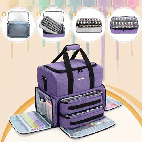 BAFASO Nail Polish Organizer Holds 80 Bottles (15ml - 0.5 fl.oz) and a UV Nail Lamp, Nail Polish Case with 2 Removable Pouches and Manicure Tools Storage Sections (Patented), Purple