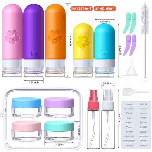 20Pack Travel Bottles for Toiletries, Silicone TSA Approved Travel Size Containers, Travel Essentials Leak Proof Refillable Liquid, Travel Shampoo and Conditioner Bottles