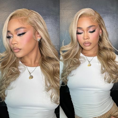 Upgrade - Highlight Straight Lace Front Wig human Hair Wig for Women,13*4 Lace Human Hair Wigs 100% Remy Virgin Hair Ombre Blonde HD Lace Wig,Pre Plucked with Baby Hair 150% Density (8/18/60)