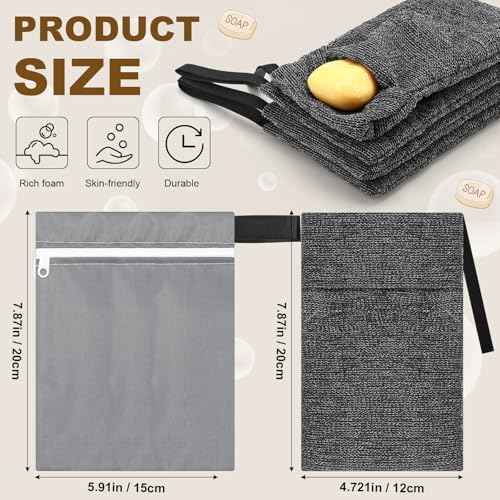 8 Pcs Travel Soap Bar Bag Set, 4 Waterproof & Leakproof Soap Dish Case 4 Foaming Nets Multifunctional Toiletry Shower Gym Essentials Quick Dry Pouch for Camping Enthusiasts(Gray)