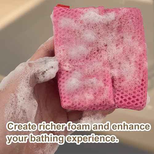 2 Pack Soap Bag Gentle Roughness,Bar Soap Pouch Saver Pocket,Body Scrubber Shower Sponge Loofah,Exfoliating Bath Sponge (Pink)