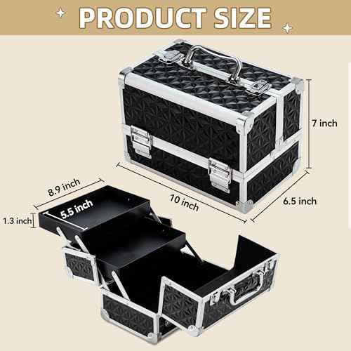 Leeora&Leekoo Makeup Train Case with Lighted Mirror,Portable Makeup Box Organizer (Black)