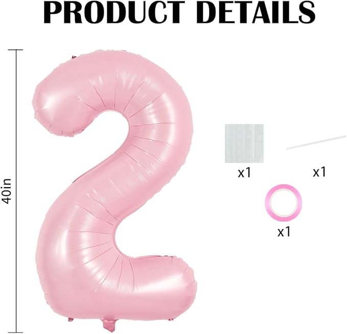 TONIFUL 40 Inch Pastel Pink Number 2 Balloon Balloon Big Pink Digital 2 Balloon for Girl's Birthday Party Wedding Bridal Shower Engagement Anniversary Photo Shoot Supplies