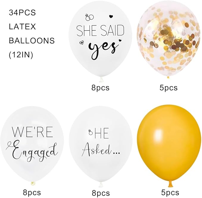 Engagement Party Balloons HE ASKED,SHE SAID YES WE'RE ENGAGED Balloons Gold Confetti Latex Balloon for Bridal Shower Engagement Bachelorette Wedding Party Decoration