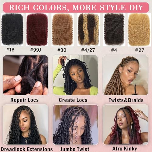 Highlight Ombre Afro Kinkys Bulk Human Hair for Micro Twists 26 Inch Dreadlock Extensions Kinky Curly Bundles Human Braiding Hair for Woman 50g/PCS