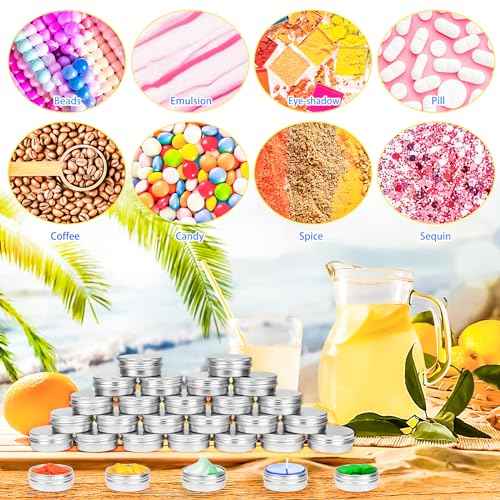 MotBach 24 Pack 0.5oz Tin Jars, 15ml Metal Tin cans, 1/2 Ounce Aluminum tin can jar Containers with Lid for Lotion Bars, Beard Balm, Spices, Salve, Balms, Toiletries, Creams, Samples, Makeup Cosmetic