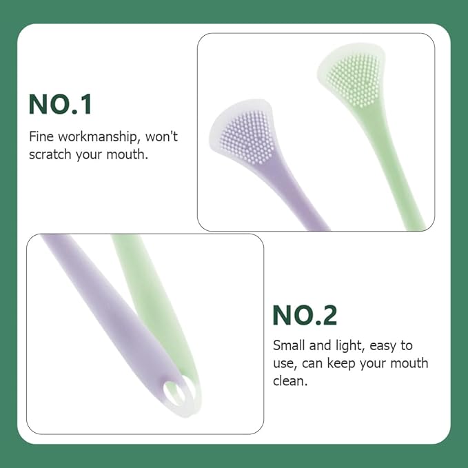 2Pcs Silicone Tongue Scraper for Adults and Dual-Sided Tongue Coating Cleaner Portable Oral Care Tool for Breath Freshening and