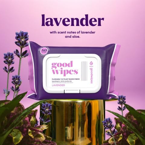 goodwipes Flushable Butt Wipes - Vitamin E & Aloe - Sewer & Septic Safe - Extra Large Adult Wet Wipes For Women & Men - Bathroom Essentials - Lavender, 318 Count (6 Packs + 1 Travel)