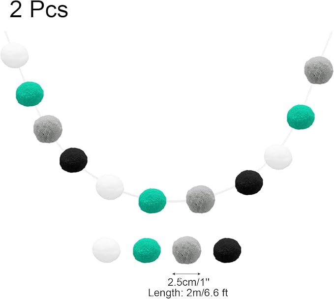 uxcell 2pcs Pom Pom Garland 6.6 Ft 30 Balls Colorful Felt Ball Garland for Wall Christmas Tree Decor Birthday Banner Easter Party Decorations, White, Green, Grey, Black
