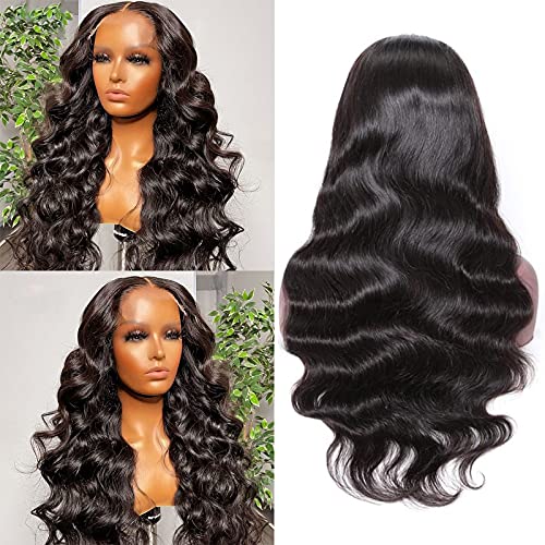 Licoville 24 Inch Body Wave Lace Front Wigs Human Hair 4x1 Lace Closure Human Hair Wigs for Black Women Pre Plucked Glueless Body Wave Lace Front Wig Natural Black 150% Density