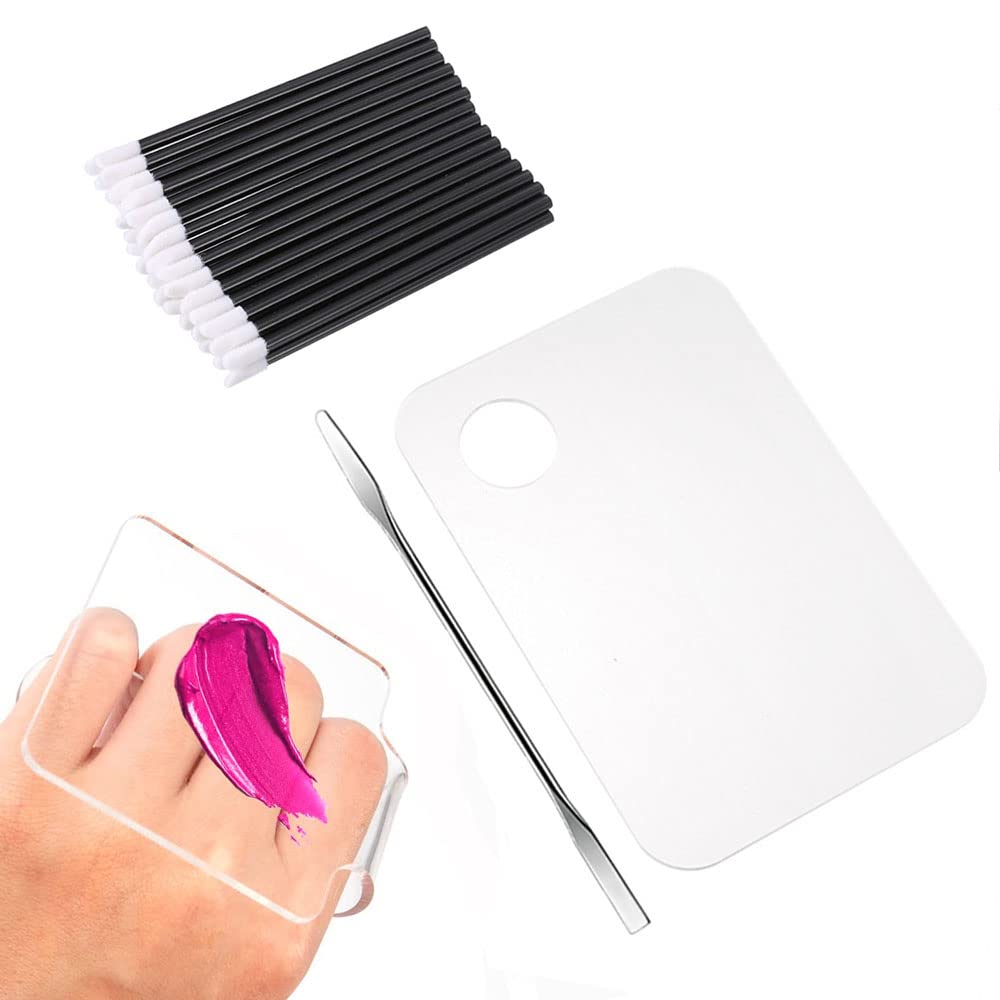 Makeup Mixing Palette with 1PC Spatula and Hand Palette Makeup Mixing Tray Plastic 50 PCS Lipstick Applicators