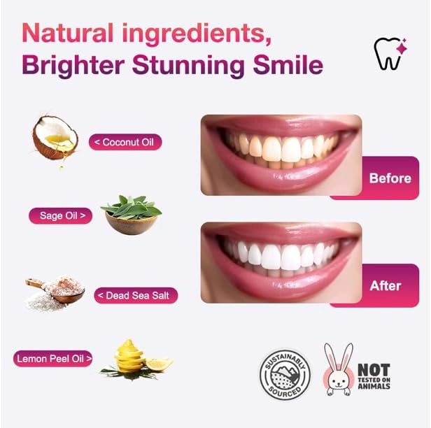Teeth Whitening Strips 14 Treatments - Fast Acting 6% Hydrogen Peroxide Formula, Natural Ingredients, Deep Stain Removal - Oral Care with Coconut Oil, Sage, Lemon Peel, Dead Sea Salt (28 Strips)