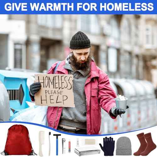Coume 288 Pcs/24 Set Homeless Care Package Supplies Bulk Winter Hygiene Kit for Homeless Care Included Drawstring Bags Blankets Winter Item Sets and Toiletry Kits for Men Women