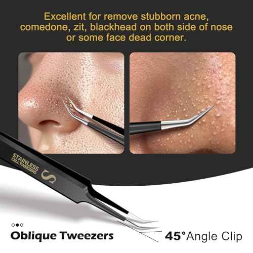 WSYUB Professional Blackhead Tweezers and Ingrown Hair Tweezers, Stainless Steel Blackhead Remover Tools, Tweezer for Women Facial Hair