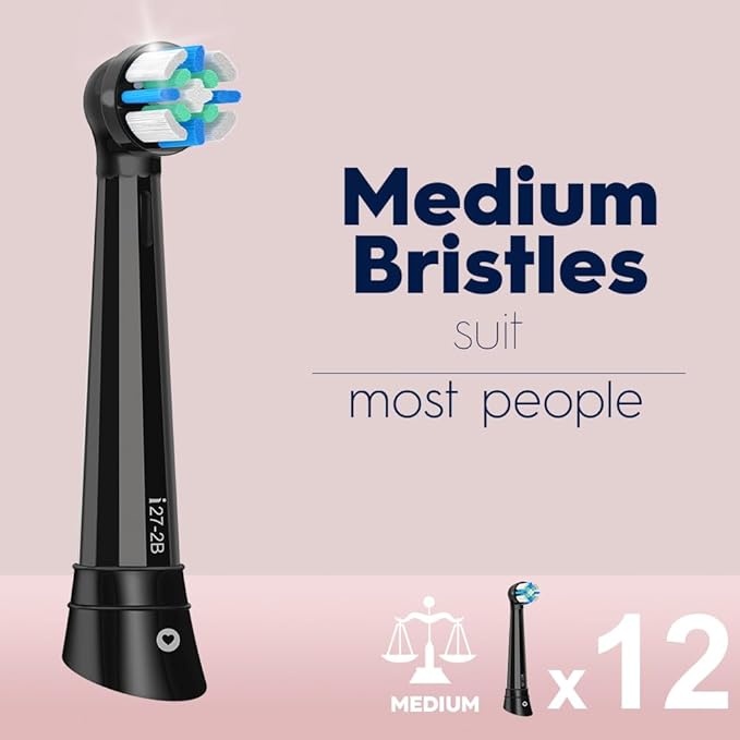 iO Replacement Heads Compatible with Oral B iO 2/3/4/5/6/7/8/9/10/Deep Clean Series Electric Toothbrush, Brush Heads Compatible with Oral B iO with Medium Bristles Care Your Teeth (12 Black)