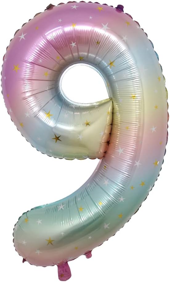 40 inch Rainbow Star Gradient Colorful Big Size Number Foil Helium Balloons Birthday Party Celebration Decoration Large globos (40 inch Rainbow Star 9)