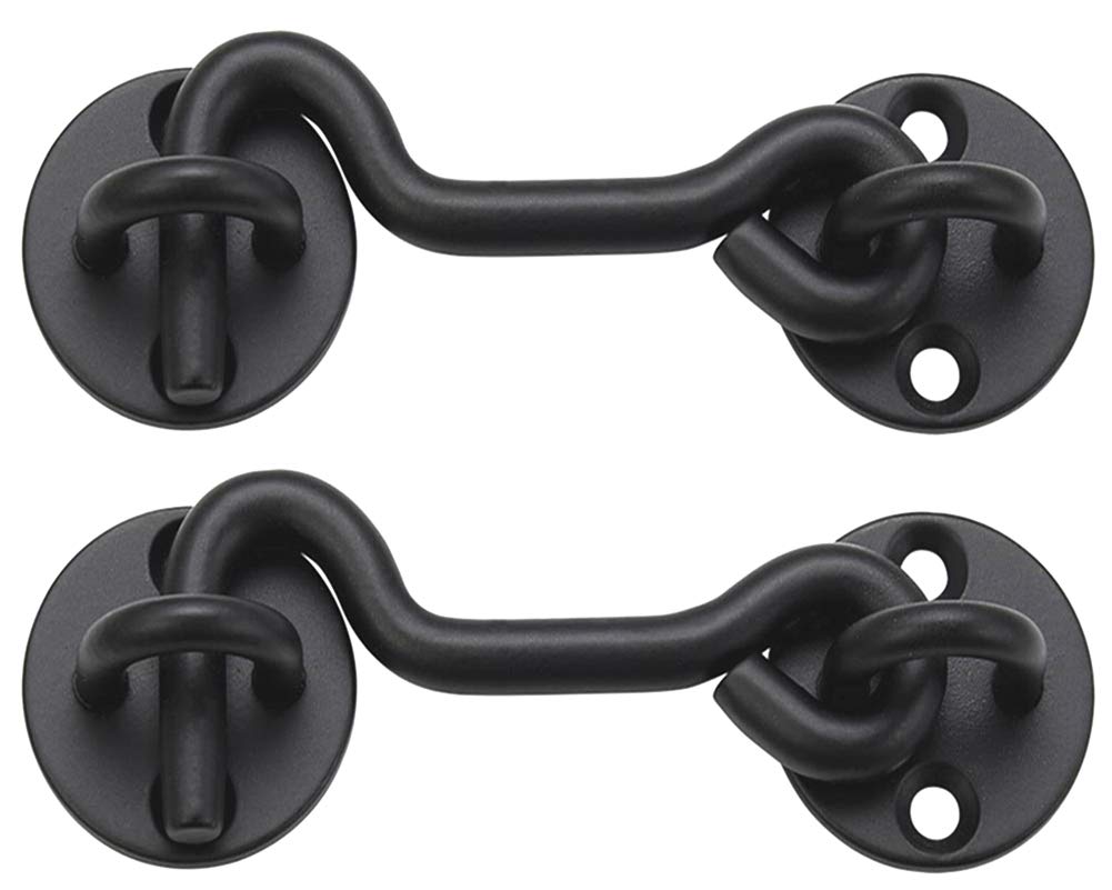 (2 Pack) Raswik 4" Privacy Hook and Eye Gate Latch Easy Lock for Sliding Barn Door, Black