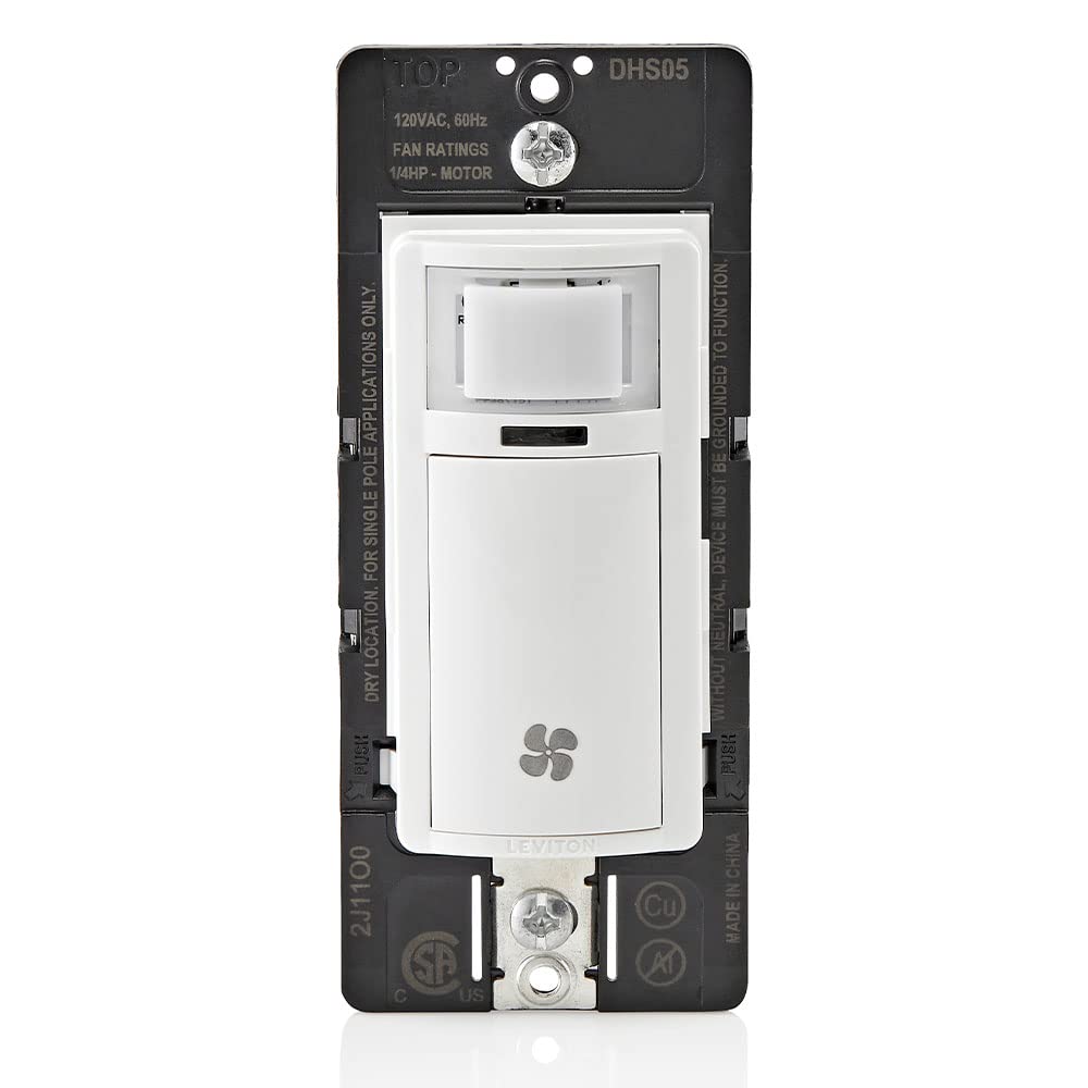 Leviton Humidity Sensor Switch for Bathroom Exhaust Fan, Automate Ventilation, Air Circulation, Moisture Control, ¼ HP, Single Pole, DHS05-1LW, White
