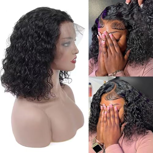 Curly Bob Wig Human Hair 13X4 Water Wave Lace Front Wig Human Hair Pre Plucked 250% Density Curly Bob Wigs for Women Natural Color 14 Inch¡¦