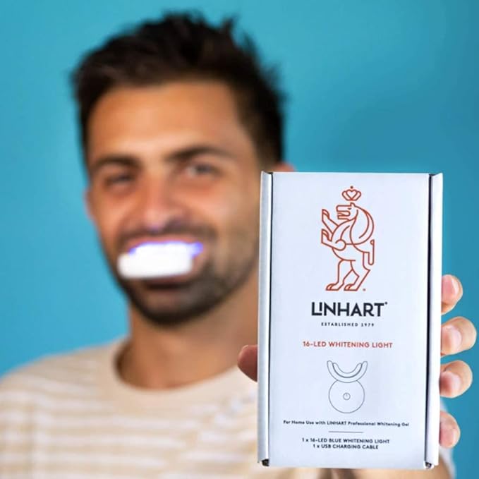 LINHART Teeth Whitening Kit with LED Light - Tooth Whitener Gel, Dental Whitening Gel Syringes with 35% Carbamide Peroxide and 16-Led Whitening Light - No Sensitivity, Whitens Teeth