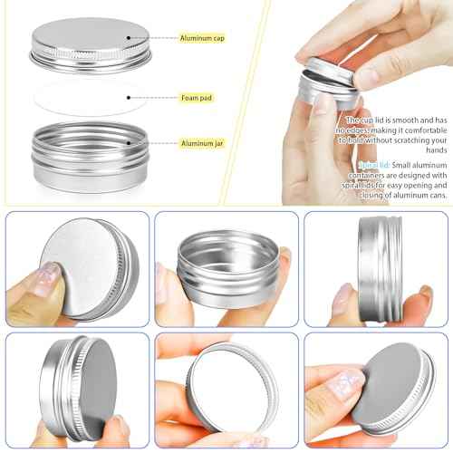 MotBach 24 Pack 0.5oz Tin Jars, 15ml Metal Tin cans, 1/2 Ounce Aluminum tin can jar Containers with Lid for Lotion Bars, Beard Balm, Spices, Salve, Balms, Toiletries, Creams, Samples, Makeup Cosmetic
