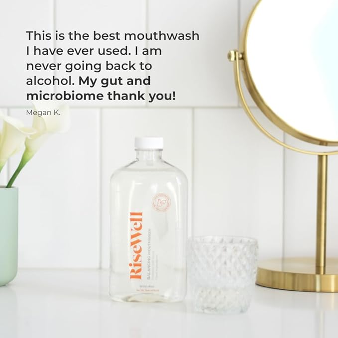 RiseWell Balancing Mouthwash - pH Balancing Alkaline Alcohol Free Mouthwash - Dentist Developed Dry Mouth Rinse - No Added Fluoride and SLS-Free - Wild Mint, 16 Oz (Pack of 2)