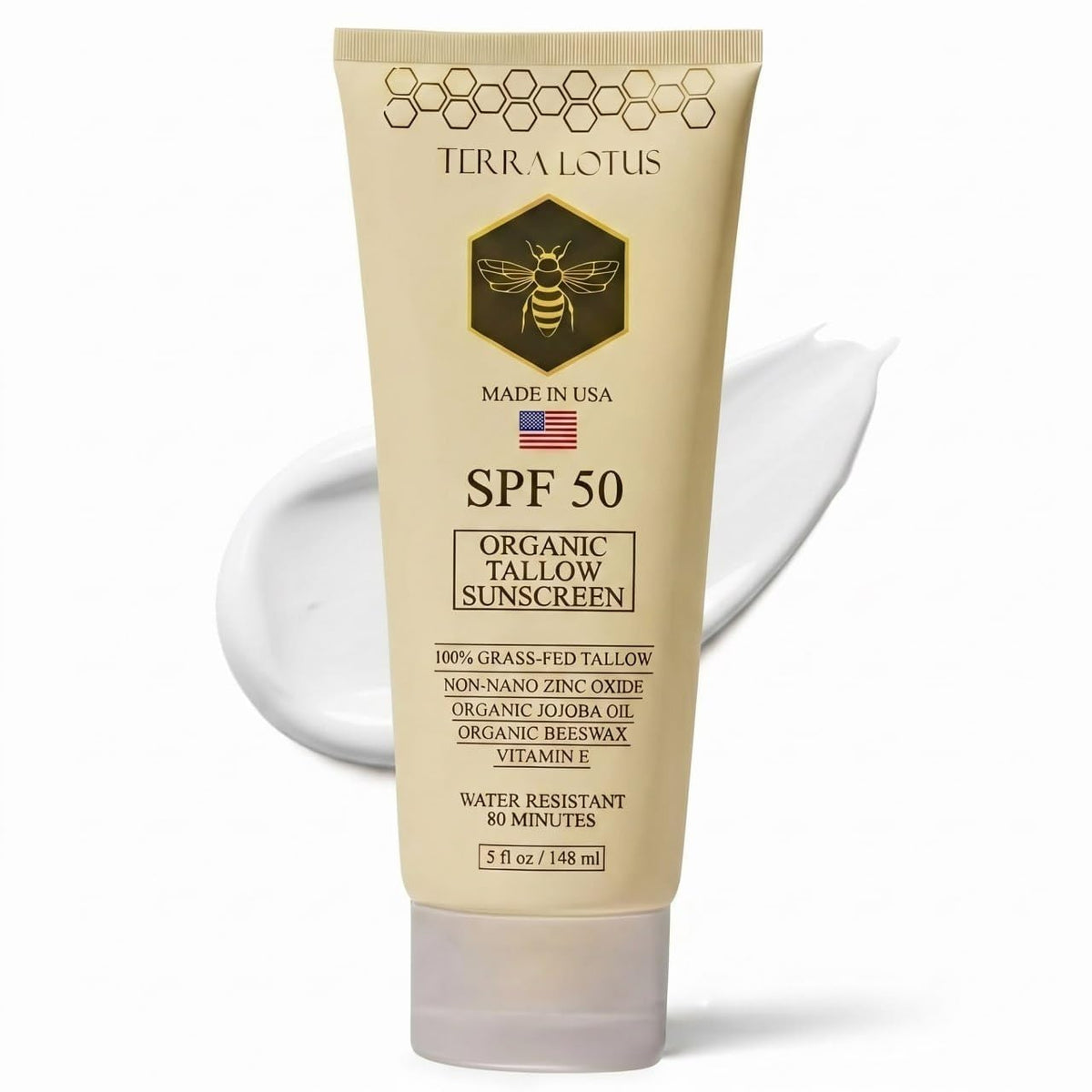 Organic Tallow Mineral Sunscreen - 50 SPF - For Face and Body - With 100% Grass-Fed Tallow and Non-Nano Zinc Oxide Reef Safe - (5 Oz)
