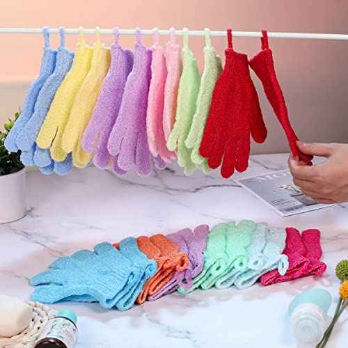 Shower Gloves,24 Pcs Exfoliating Bath Gloves,Body Scrub Gloves with Hanging Loop for Beauty Spa Massage Skin Shower Body Scrubber-12 Colors