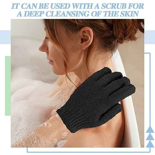 Ramede 30 Pair Exfoliating Glove Double Sided Exfoliating Bath Gloves Pack Nylon Colorful Shower for Men Women Beauty Spa Massage Shower Deep Clean Body Skin Bathing Scrubber Disposable(Black)