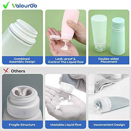 Valourgo Travel Bottles for Toiletries Tsa Approved Travel Size Containers BPA Free Leak Proof Travel Tubes Refillable Liquid Travel Accessories for Cosmetic Shampoo and Lotion Soap for travel, 4Pcs