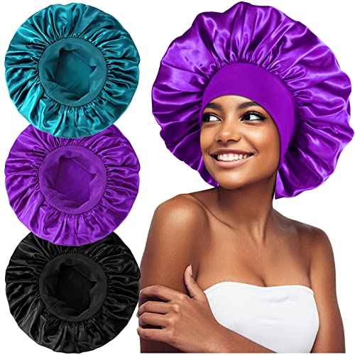 3PCS Extra Large Satin Bonnets for Sleeping, Hair Bonnets for Black Women Braids Curly Hair, B