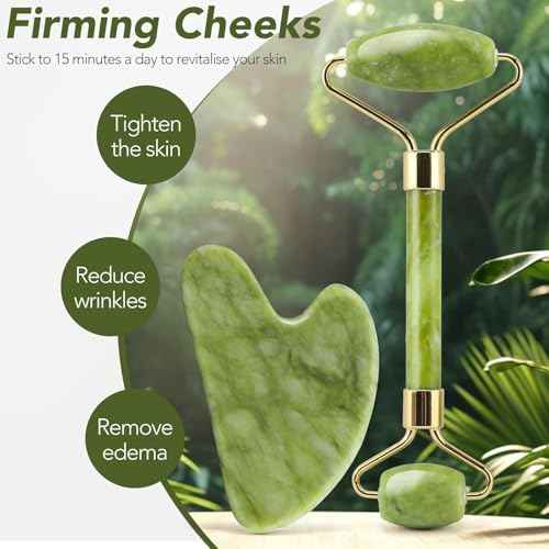 huefull Genuine Jade Roller & Gua Sha Set for Face, Cooling & Firming Effect, Sculpting Tool for Jawline & Skin Care, Self-Care Gift for Women & Men