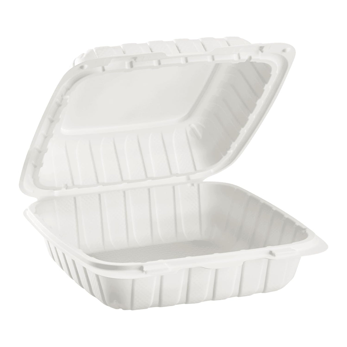 KARAT EARTH Clamshell Take Out Food Containers [8"x8" - 200 ct] To Go Containers | Microwavable, Freezer Safe, Soak-Resistant, Durable, Stackable | Vented for Hot/Cold Foods, White