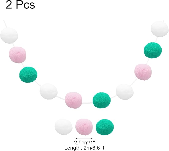 uxcell 2pcs Pom Pom Garland 6.6 Ft 30 Balls Colorful Felt Ball Garland for Wall Christmas Tree Decor Birthday Banner Easter Party Decorations, White, Light Pink, Green