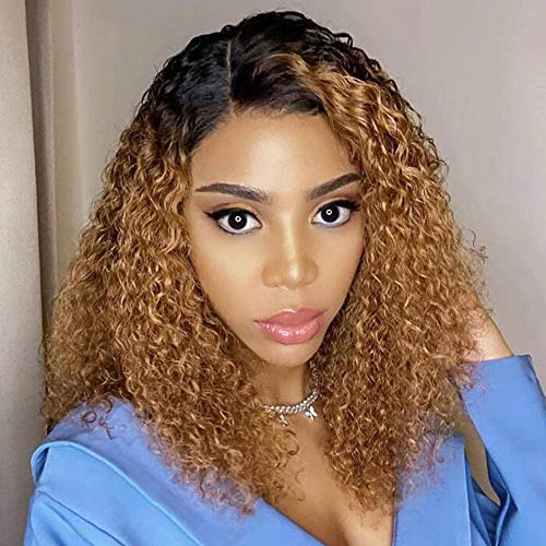 Derun Ombre Curly 13¡¿4 Lace Front Wigs Human Hair Lace Frontal Wig 1B/30 Remy Hair for Black Women (22Inch, 1b/30, 13¡¿4 Lace)