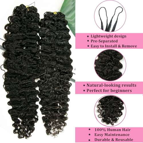 BLG Pre Looped Human Crochet Hair Knotless Pre-Separated Crochet Human Hair Extensions 22 Inch 60g Burmese Water Wave Invisible Feather Extension Real Human HairCurly Micro Link Crochet Hair