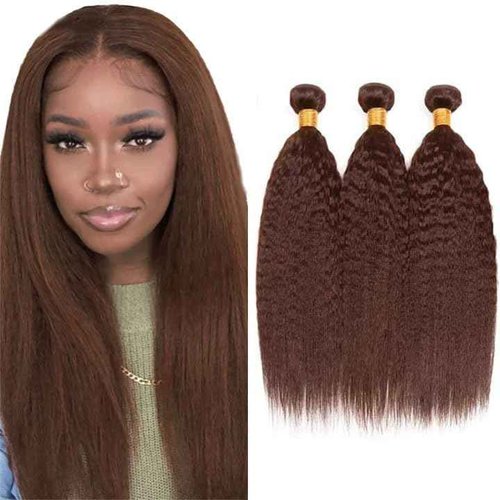 Giginger Brazilian Human Hair Bundles 18 20 22 Inch Chocolate Brown Yaki Wave Human Hair Bundles Brazilian Unprocessed Virgin Quick Weave Hair for Black Women