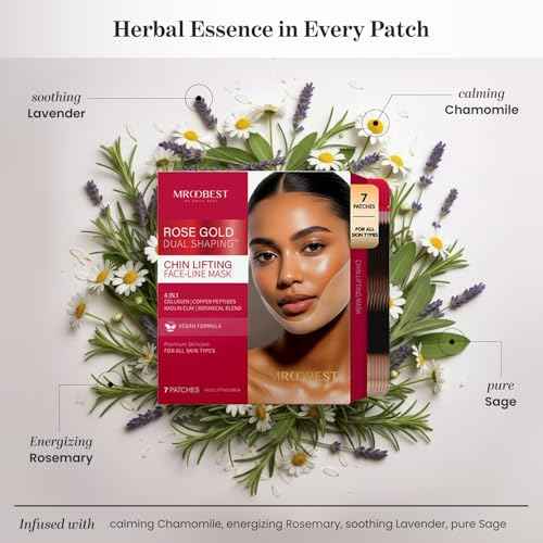 V Line Lifting Mask with Rose Gold - Copper Peptides Jawline Shaper with Collagen and Botanical Blend - Double Chin & Neck Tightening Mask for Face - 7 Pack