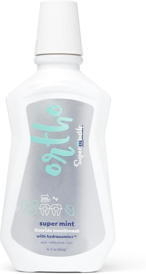 SuperMouth® Ortho Mouthwash – Fluoride + Nano-Hydroxyapatite, Vitamins D3 & K2, Prebiotics, Alcohol-Free, Alkaline pH, Protects Teeth with Braces & Aligners, Reduces White Spots, Tasty Flavors