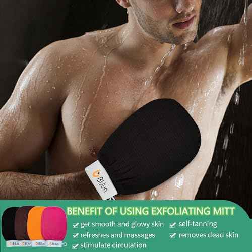 BiJun Exfoliating Glove Moroccan Kessa Scrub Exfoliating Gloves Deep Exfoliating Mitt Body Scrub Premium Scrub Wash Mitt Body Skincare at Home Shower or Bath Exfoliating Mitts for Dead Skin Remover