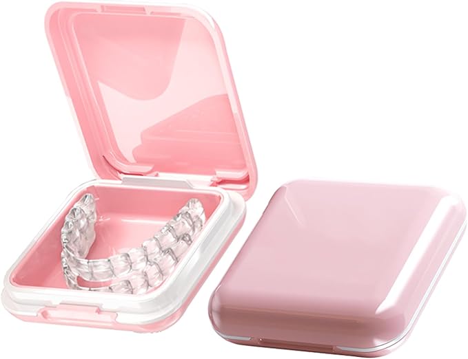 Retainer Case,Cute Mouthguard Case with Mirror,Slim Night Mouth Guard Case with Lid Hinge,Aligner Case,Inner Size 2.56, 2.36, 0.79inch