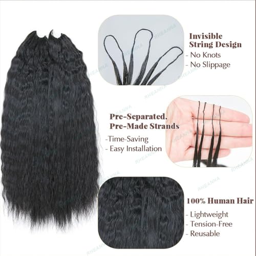 Feather Crochet Human Hair Extensions Wet and Wavy Knotless Pre-Separated Crochet Hair Extensions Human Hair With String In The Middle Braid 18inch 60g