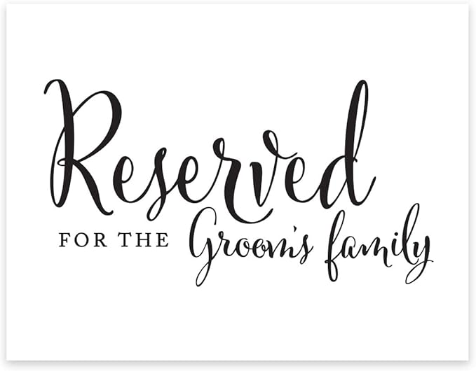 Andaz Press Wedding Party Signs, Formal Black and White, 8.5-inch x 11-inch, Reserved for the Groom's Family, 1-Pack