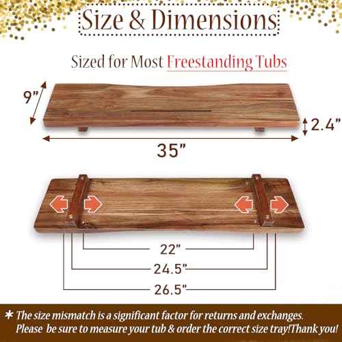 Premium 1.2IN Thickened Board Acacia Wood Bathtub Tray Caddy with Adjustable Legs, Minimalistic Design Bath Tray for Tub, Bathtub Accessories, Fits Most Bath Tubs, Idea for Women