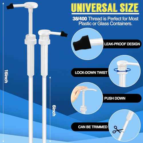 2 Pack 5 Gallon Pump Dispenser 38-400 1 oz Dispenser Pump for Large Gallon Bucket with 50cm Extended Tube, Cap to Avoid Dripping, Great for Shampoo, Conditioner, Bleach Liquid, Laundry, Detergent, Oil