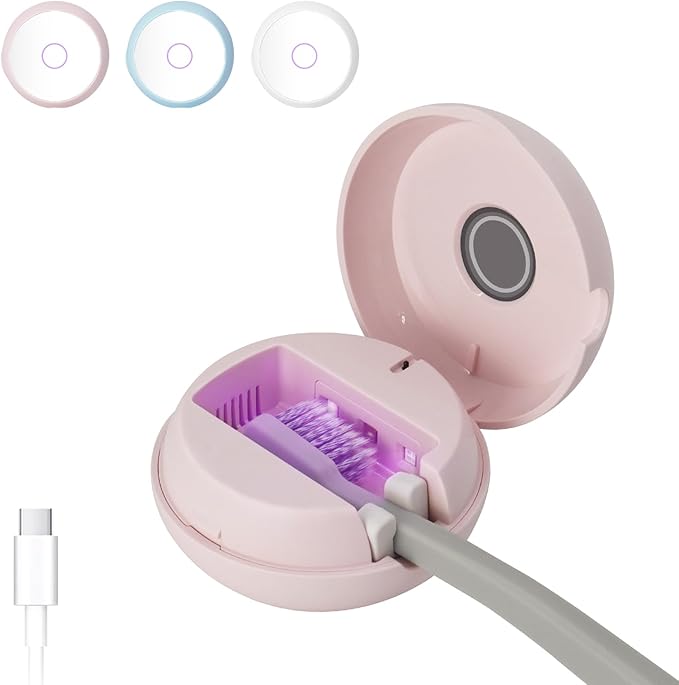 Toothbrush Holder, Toothbrush Cleaner Case, Portable USB Charging Toothbrush Cover with U V-C Light, Travel Toothbrush Holder (Pink-Mirror)