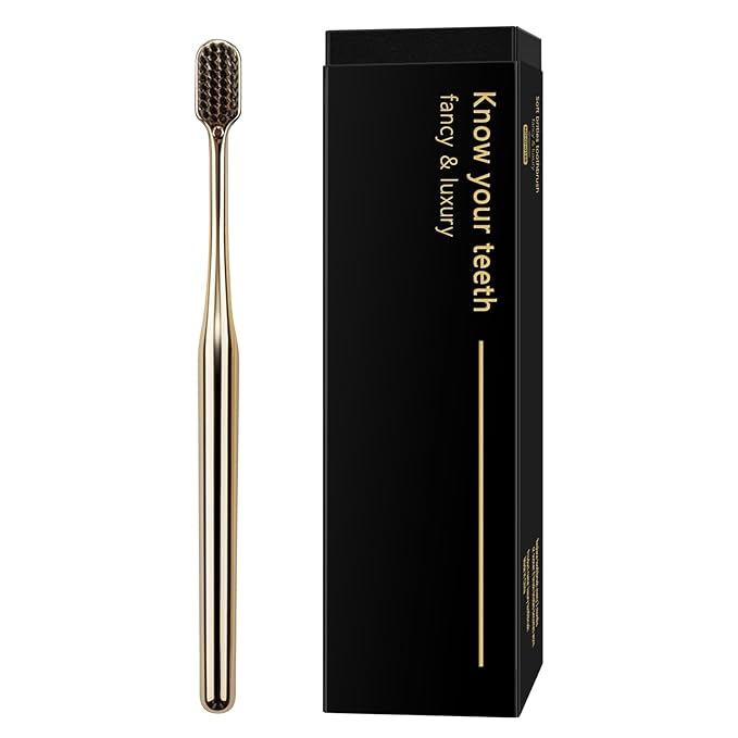 Z-VAPRESS Gold Color Toothbrush Soft Charcoal Bristles Travel Toothbrushes for Adults Luxury Gold Plated Toothbrushes Manual Toothbrush